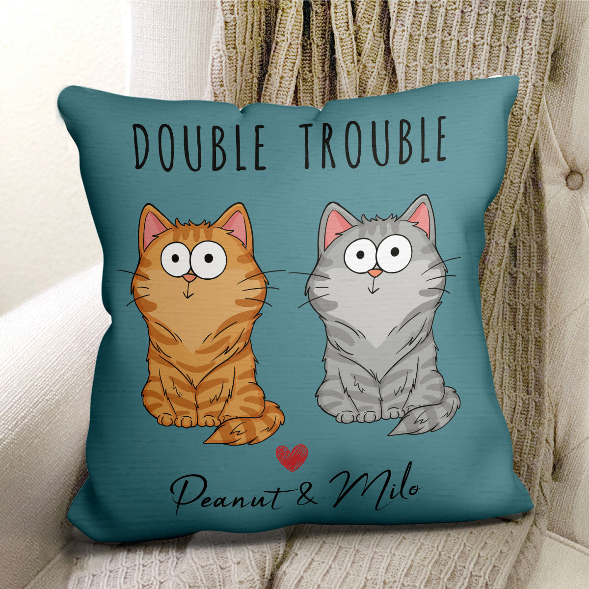 Double Trouble Funny Cat Expressions Personalized Pillow (Insert Included)