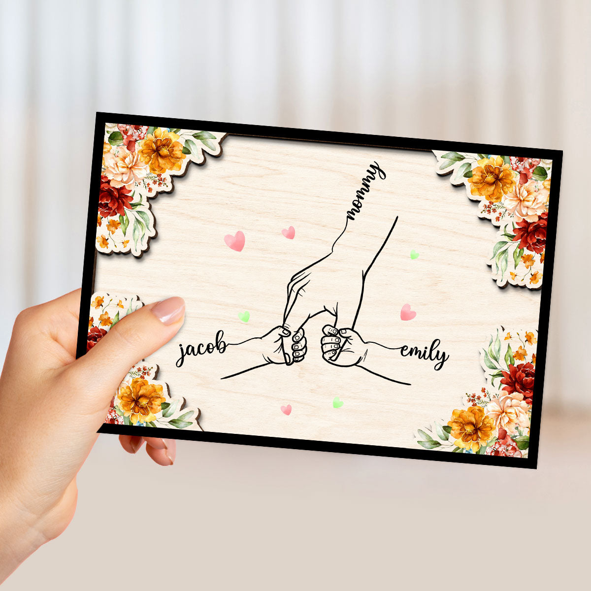 Mom Holding Children Hands Personalized 2-Layer Wooden Plaque