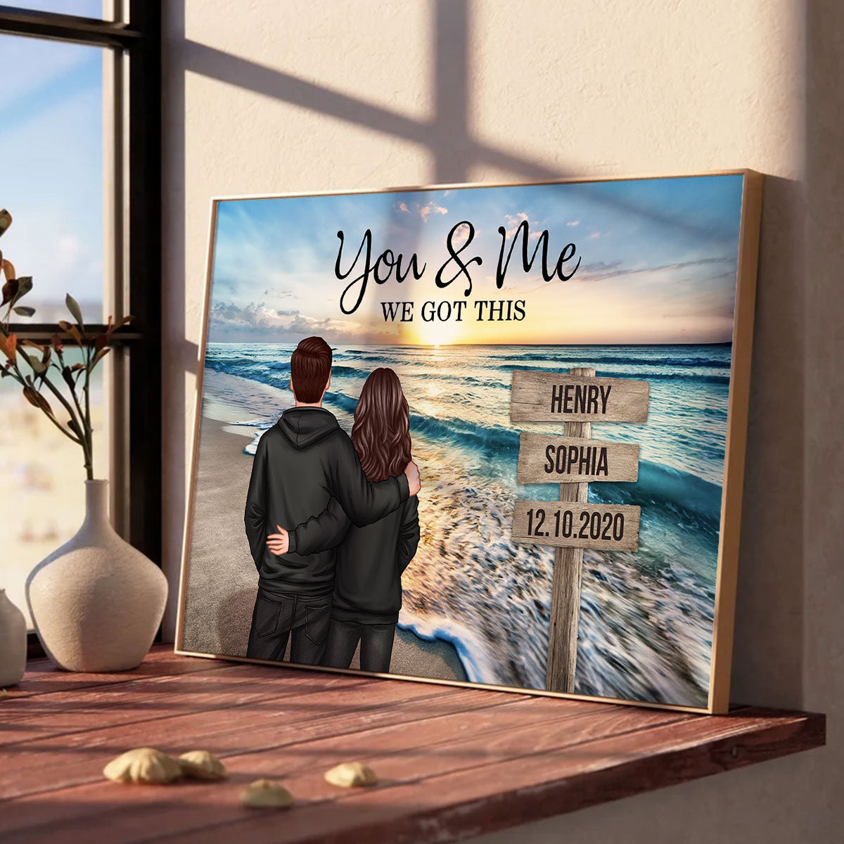 Couple Street Sign Beach Landscape - Personalized Poster - Heartfelt Couple Gift for him, for her
