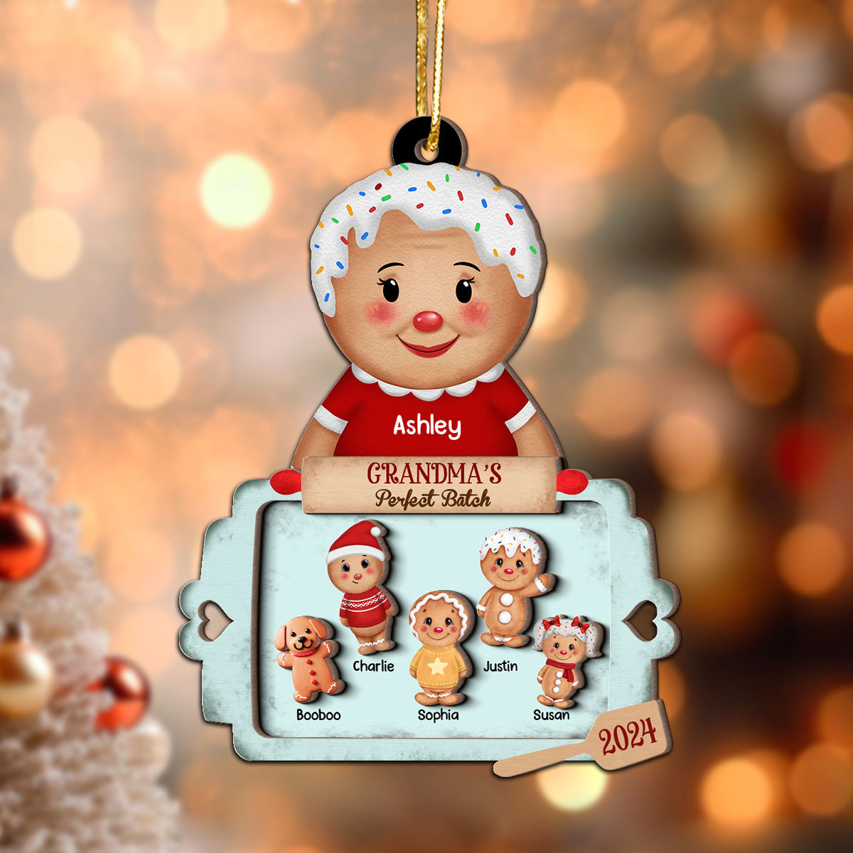 Christmas Grandma's Perfect Batch Grandkids Dogs Cats Personalized 2-Layer Wooden Ornament