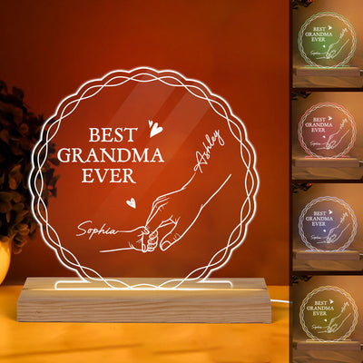 Best Mom Grandma Ever Hands Outline Personalized Custom Shape Acrylic Plaque With LED Night Light
