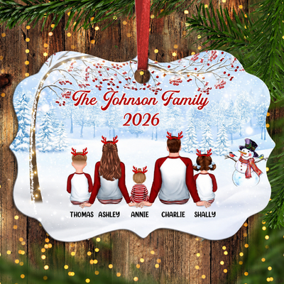 Pajamas Family Under Berry Tree Personalized Christmas Ornament