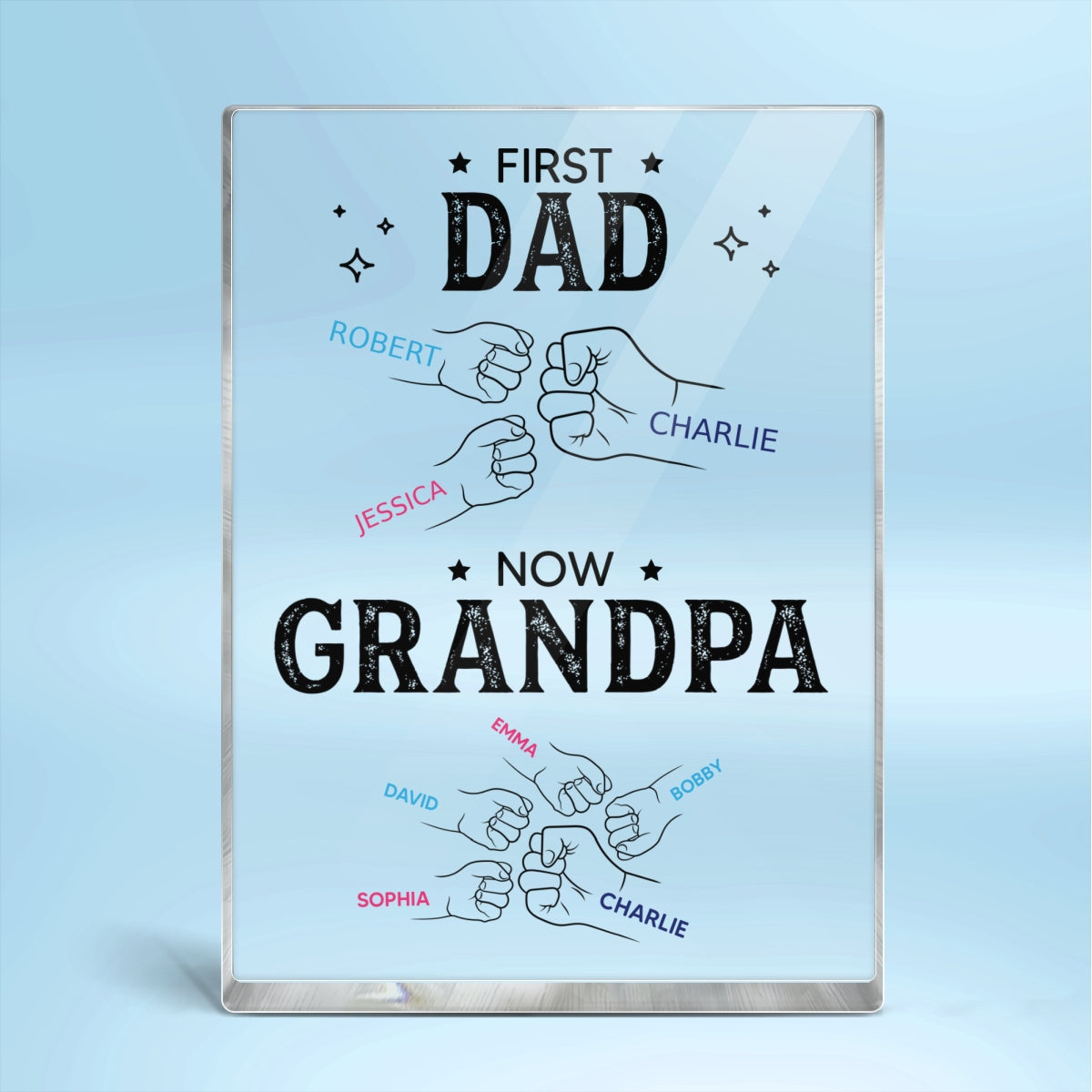 Dad Grandpa Punch Hand Outline Personalized Rectangle Acrylic Block Plaque, Gift for Dad, Gift for Grandpa, Father's Day Gifts