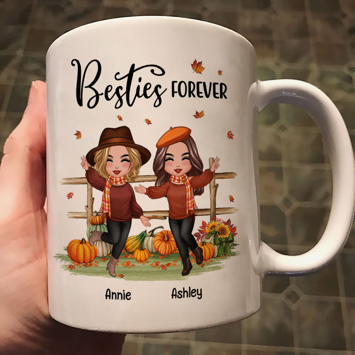 Fall Season Happy Doll Besties In The Pumpkin Patch Personalized Mug