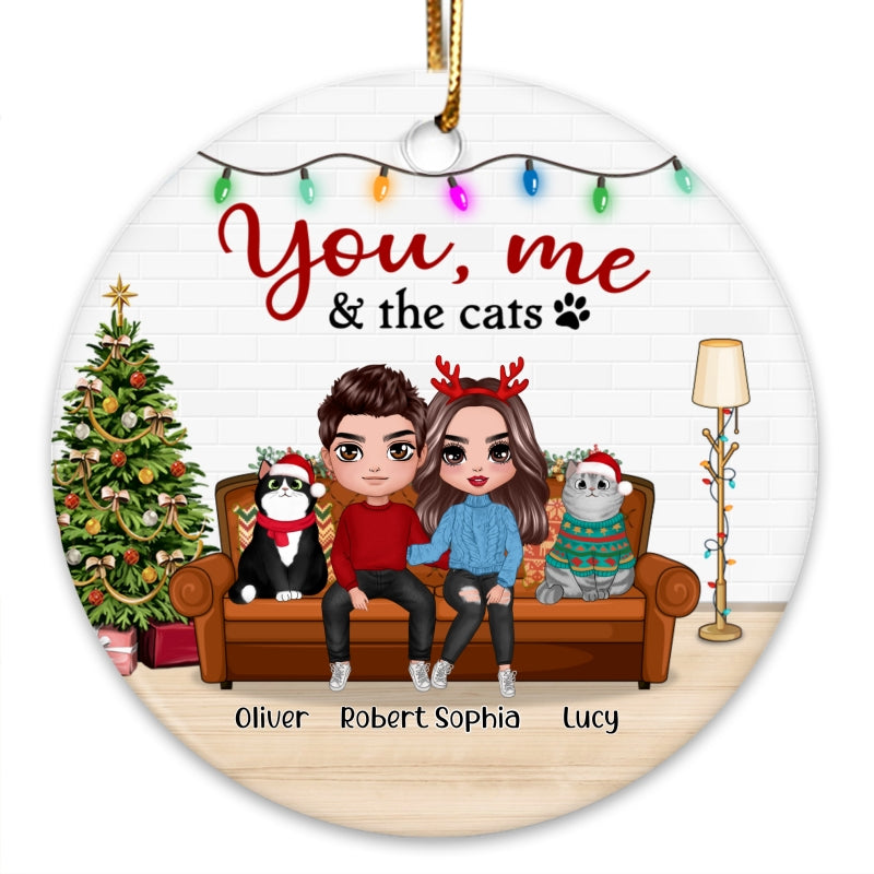 You Me & The Cats On Sofa Christmas Personalized Circle Ornament