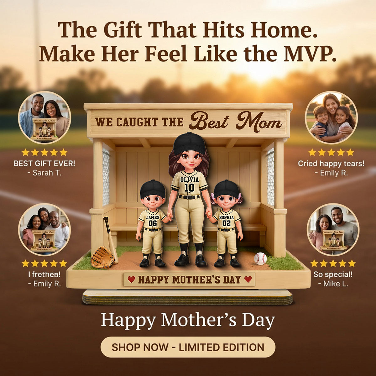 We Caught The Best Mom Baseball Softball Dugout - Personalized 2-Layered Wooden Plaque - Mother's Day Gift For Baseball Mom