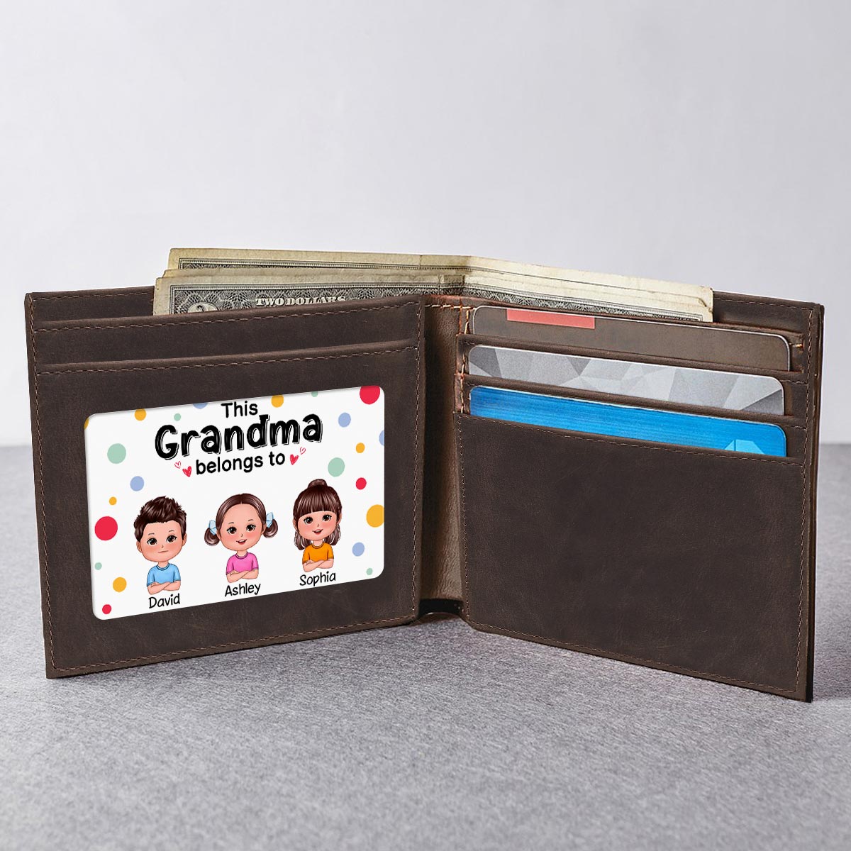 This Mom Grandma Dad Grandpa Belongs To Cute Doll Kids Personalized Metal Wallet Card