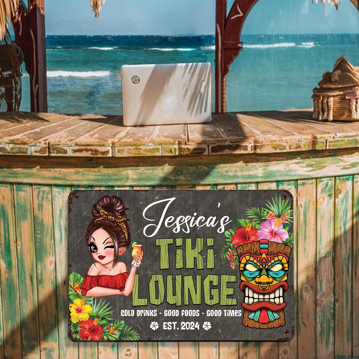 Welcome To Tiki Lounge Personalized Metal Sign