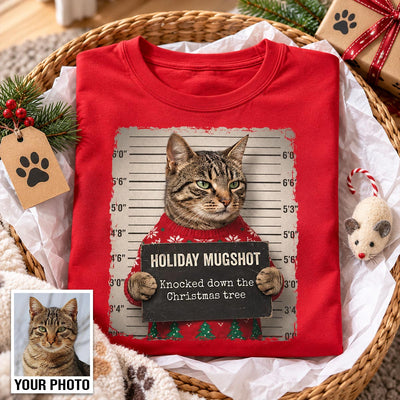 Funny Pet Holiday Mugshot Upload Pet Photo - Personalized Shirt - Iconic Christmas Gift For Pet Lovers