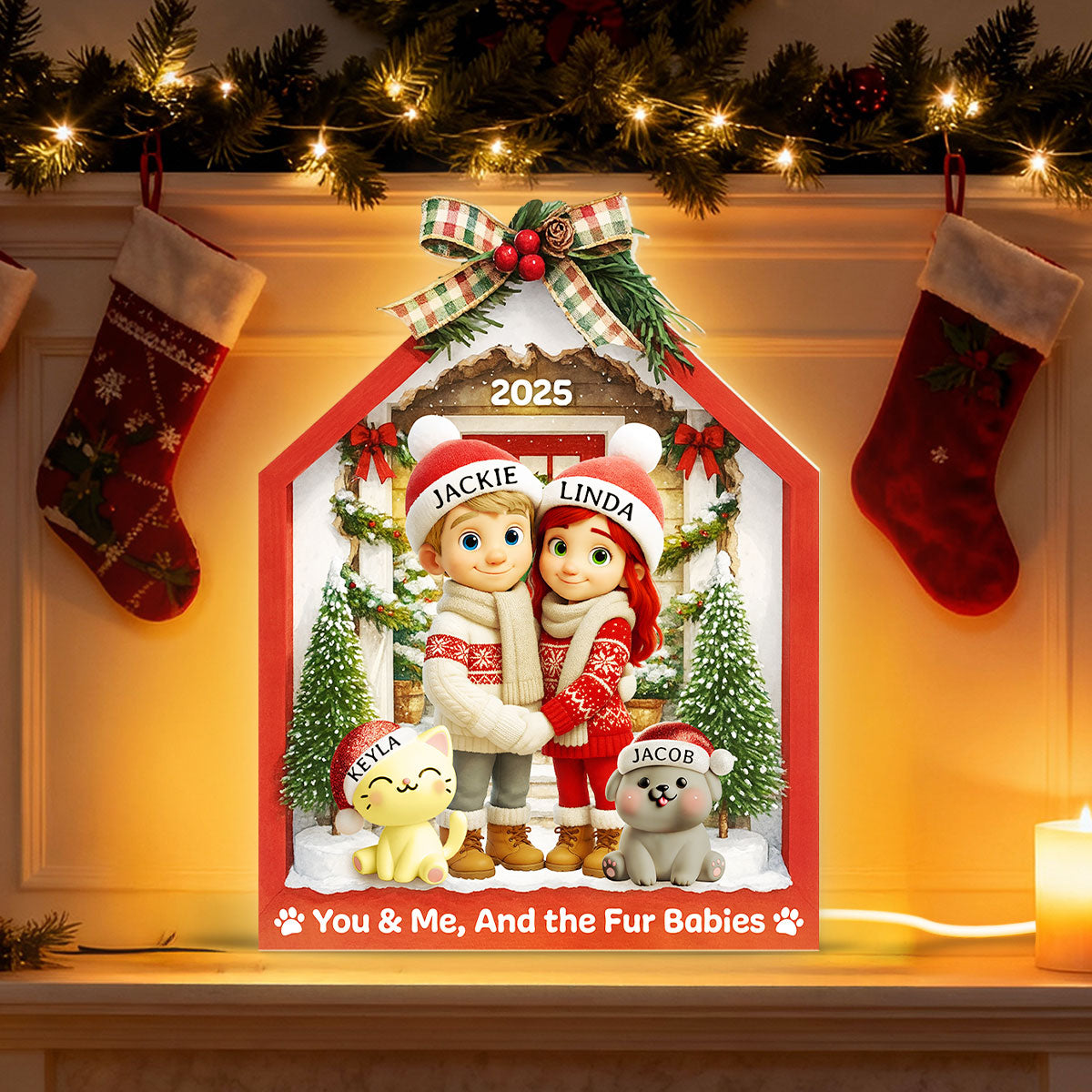 Farmhouse Couple & Dogs Cats - Personalized Light Box - Christmas Decor, Heartwarming Gift for him, Gift for her