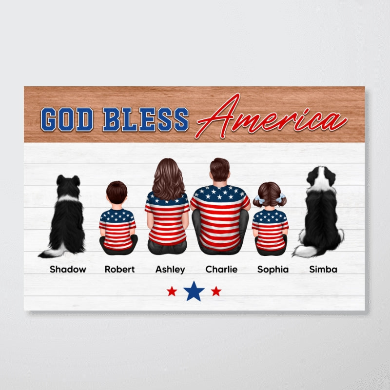God Bless America Family Sitting Personalized Poster, 4th Of July Decor