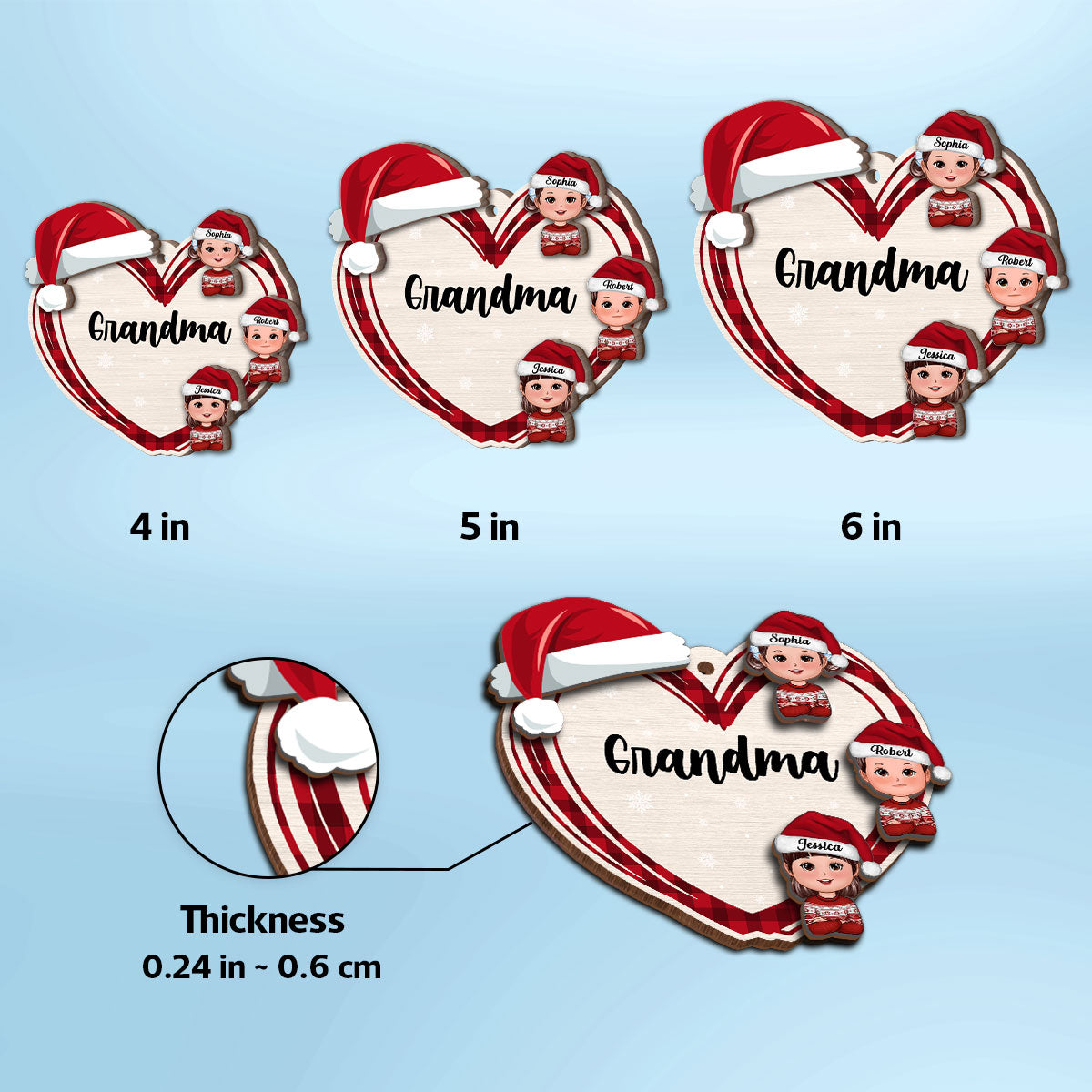 Christmas Grandma's Little Cute Kids Personalized 2-Layer Wooden Ornament