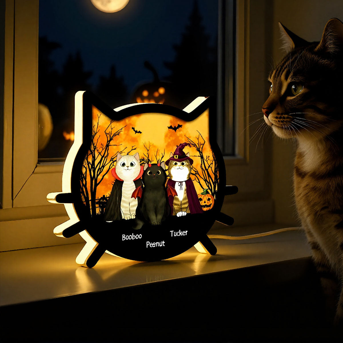 Spooky Halloween Theme Cat Face - Personalized Light Box
