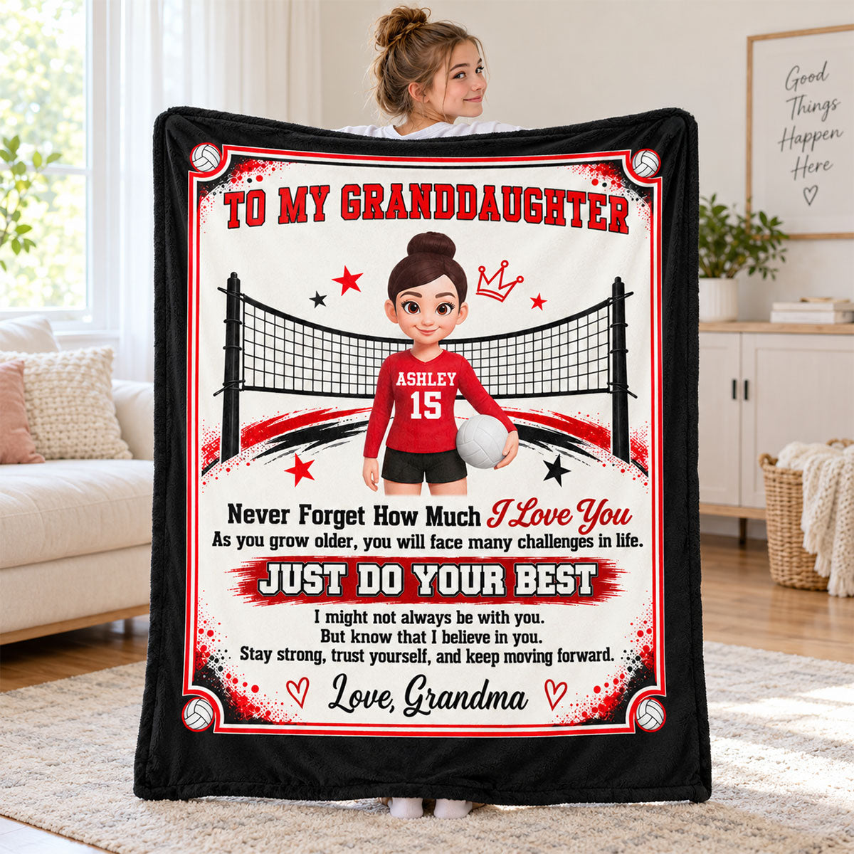 To My Granddaughter Volleyball Player Custom Color & Number - Personalized Fleece Blanket - Christmas Gift For Volleyball Players, Daughter, Granddaughter, Son, Grandson
