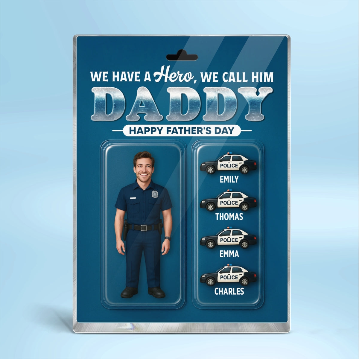 Police Dad Hero Custom Figure 3D Effect Personalized Rectangle Acrylic Block Plaque, Gift For Dad