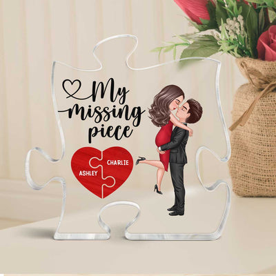 My Missing Piece Couple Hugging Kissing Valentine‘s Day Gift Personalized Puzzle Shaped Acrylic Plaque