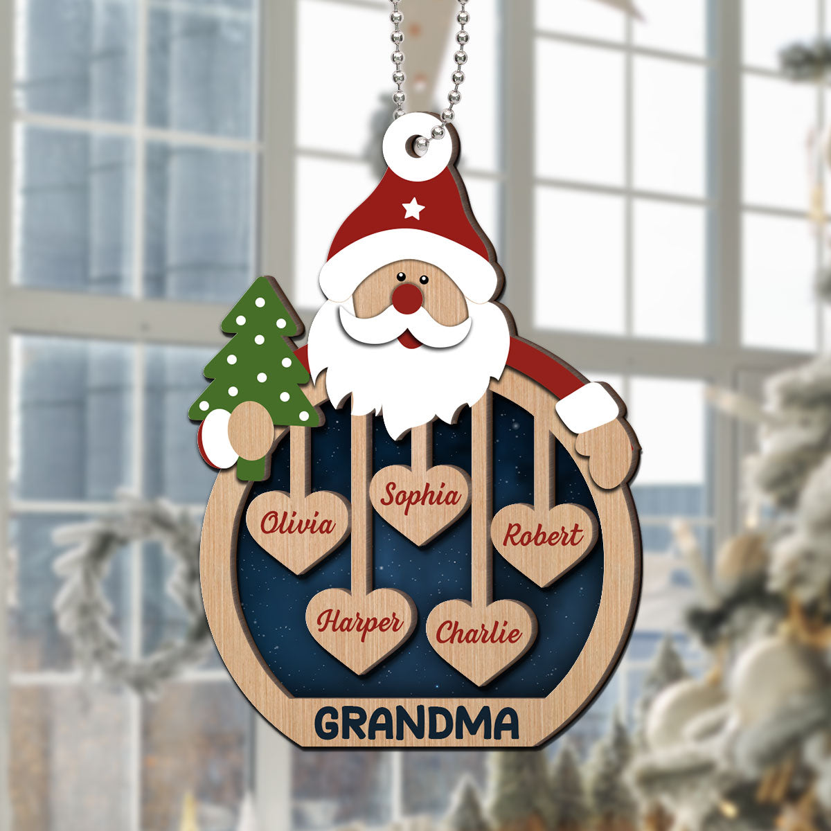 Grandma's Sweethearts Santa Claus Personalized Christmas 2-Layer Wooden Ornament