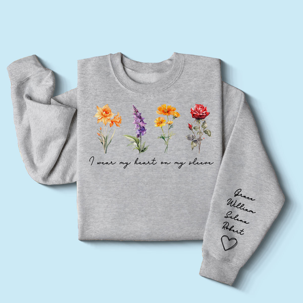 Beautiful Birth Month Flowers Personalized Sleeve Printed Sweatshirt, Gift For Mom Granma Aunt