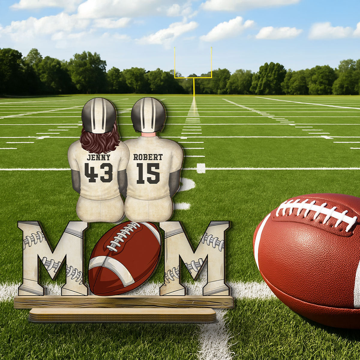 Football Mom And Kids Personalized Standing Wooden Plaque, Gift for Mom, Gift for Wife