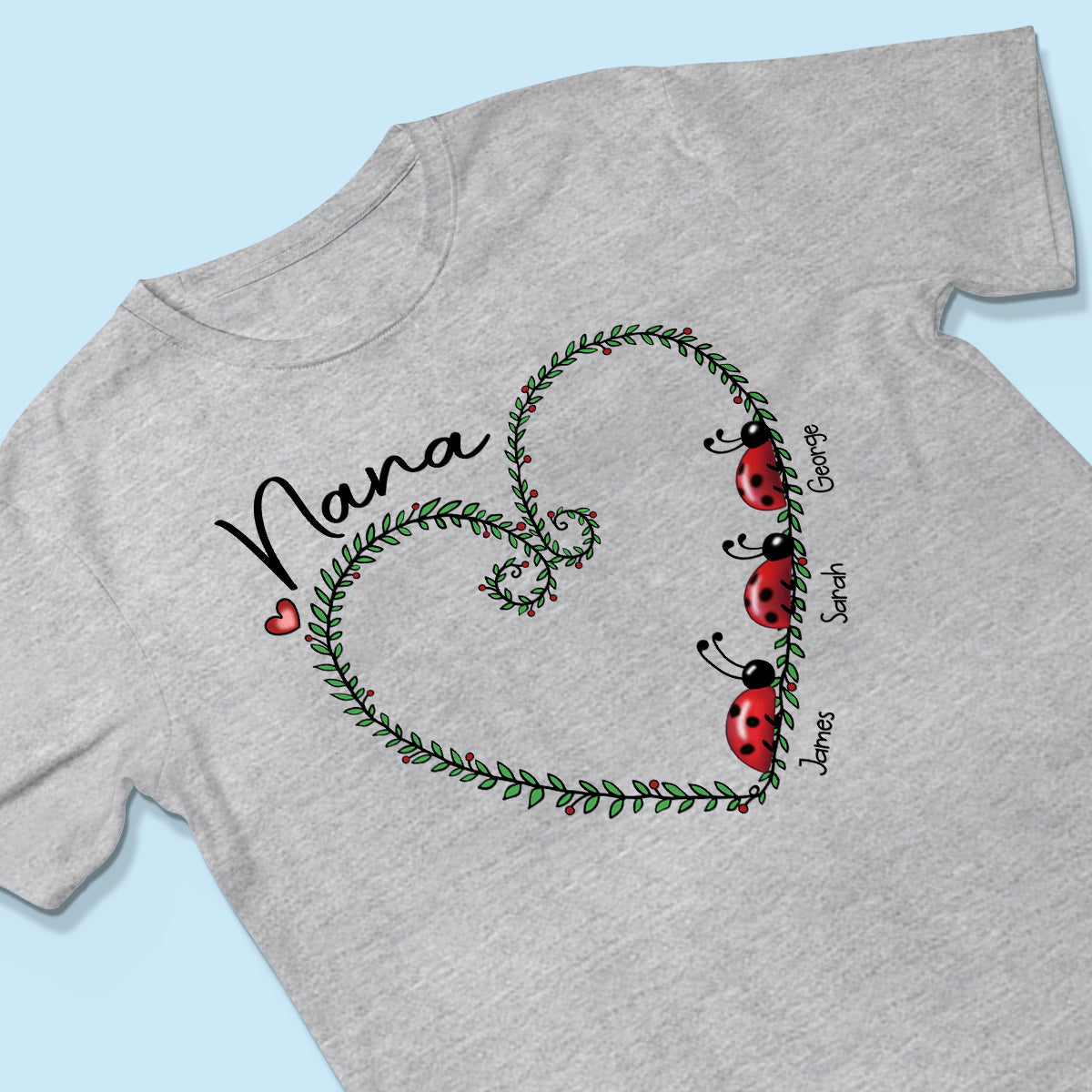Grandma Mom Ladybug Heart Personalized Shirt