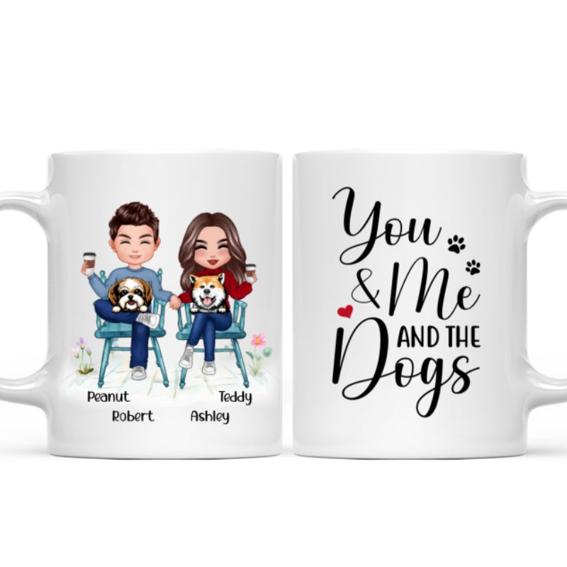 Couple And Dogs Sitting Personalized Mug