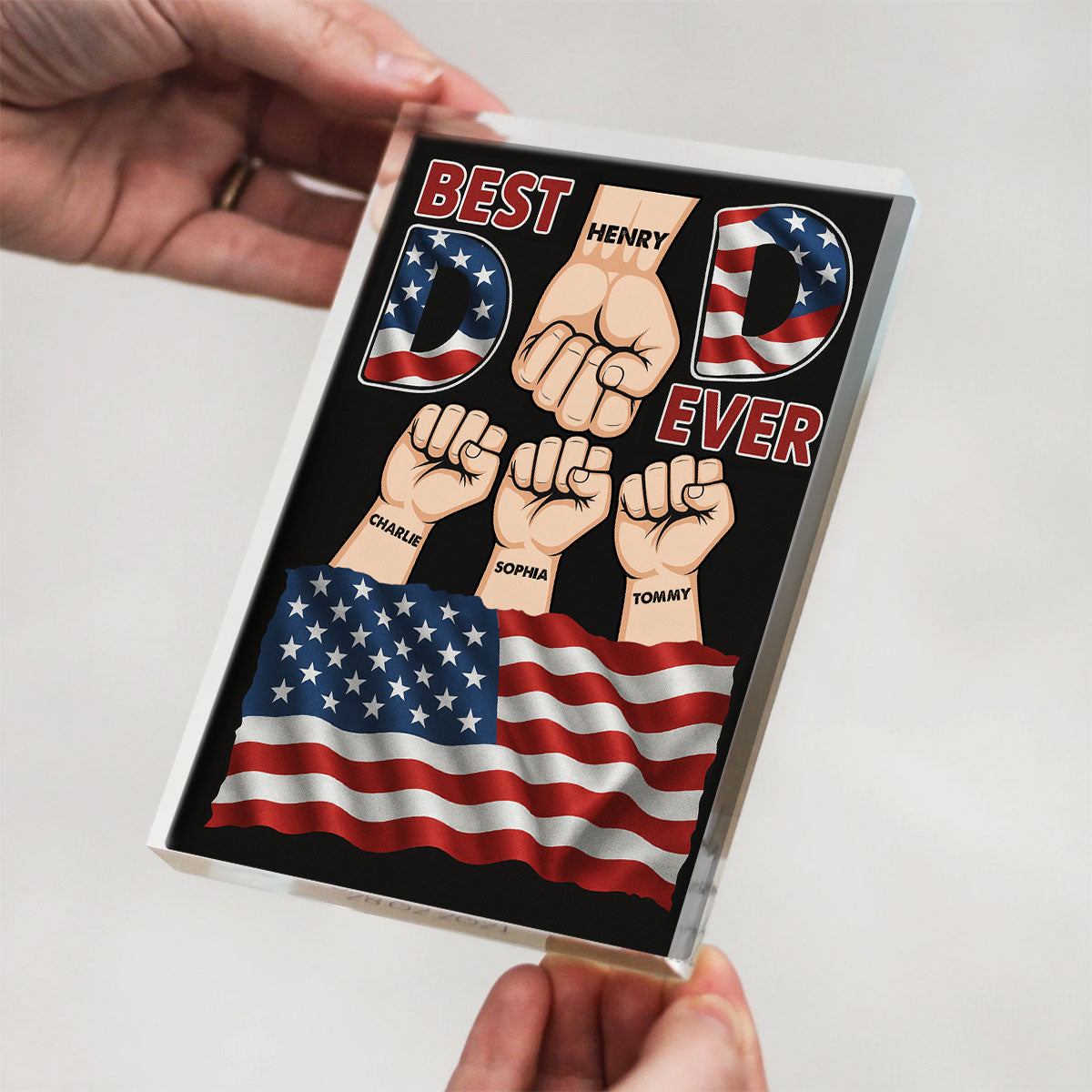 Best Dad Ever Nation Flag Personalized Acrylic Block Plaque, Father's Day Gift for Dad