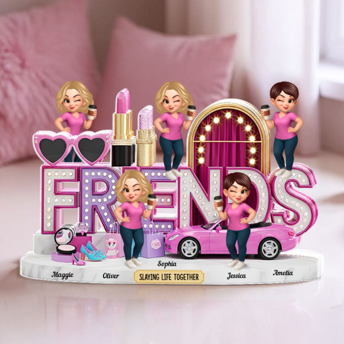 Besties Slaying Life Together 3D Effect Personalized Acrylic Block