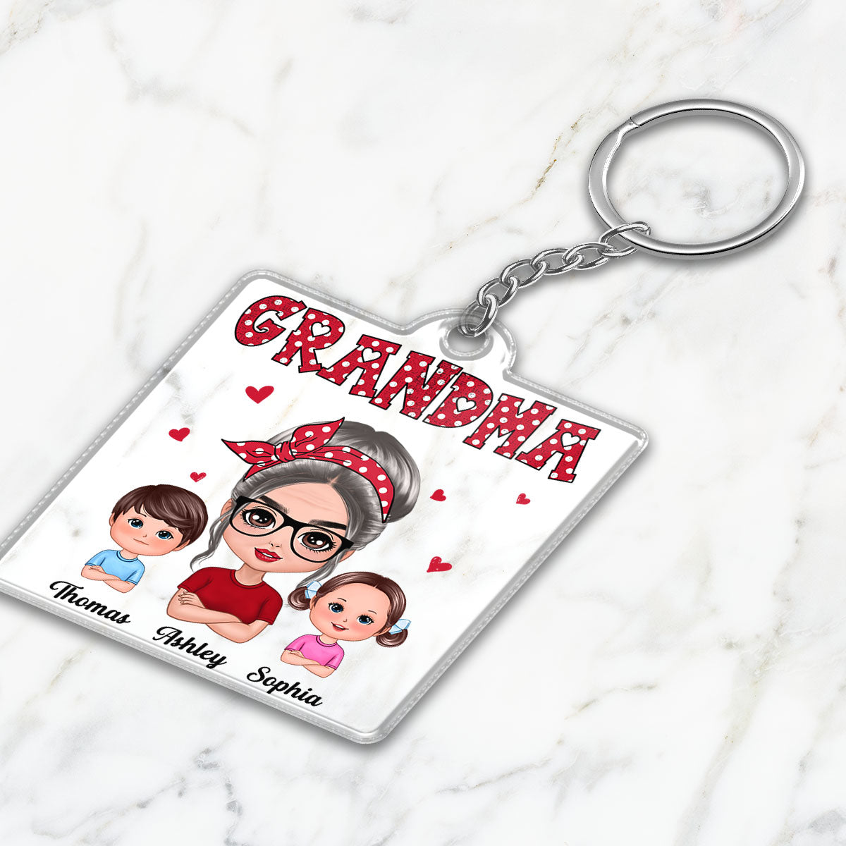 Polka Dot Pattern Grandma And Grandkids Personalized Acrylic Keychain