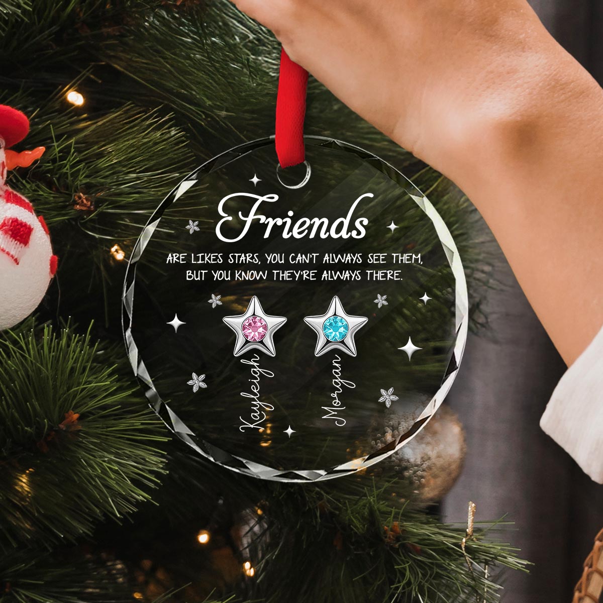 3D Birthstone Effect Custom Color Friends Sisters Are Like Star - Personalized Glass Ornament - Gift For Best Friends, Sisters