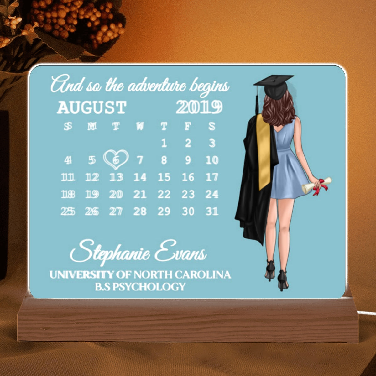And So The Adventure  Begins Graduation Gift Senior Calendar Personalized Horizontal Rectangle Acrylic Plaque With LED Night Light - Gift For Daughter