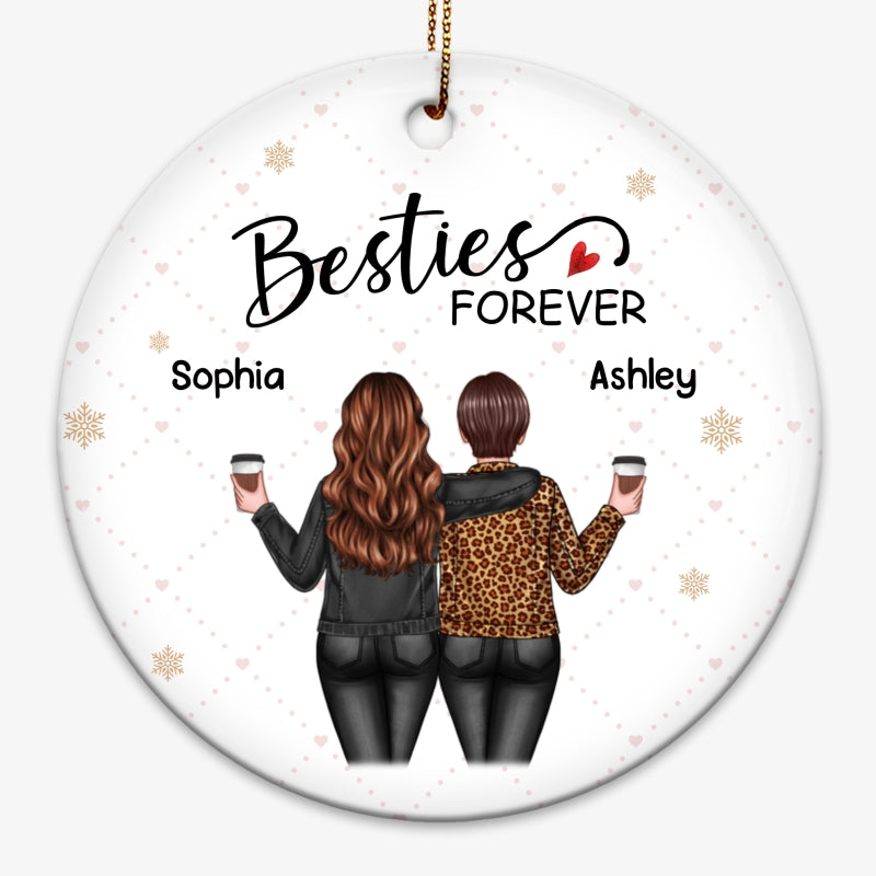 Back View Women Besties Forever Personalized Circle Ornament