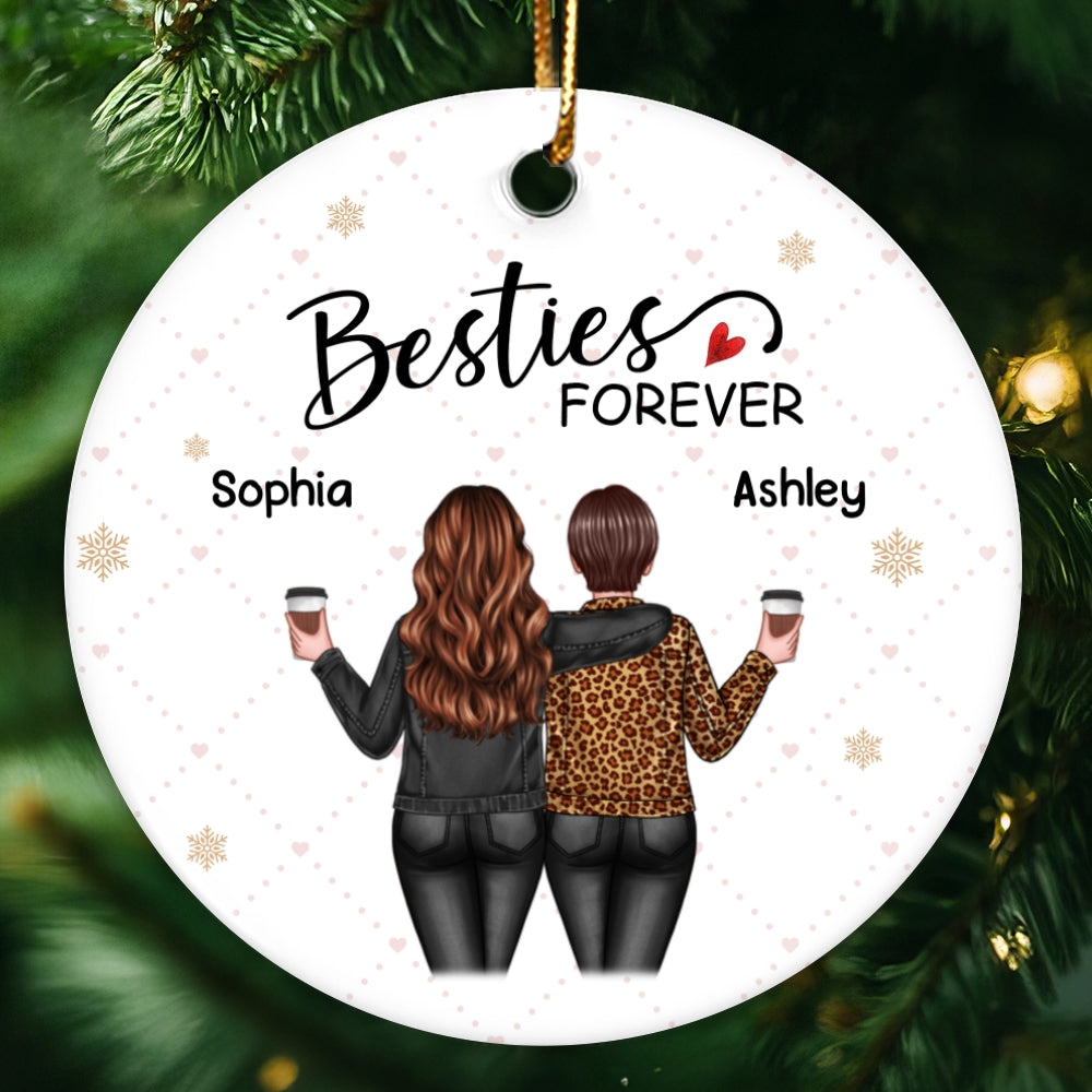 Back View Women Besties Forever Personalized Circle Ornament