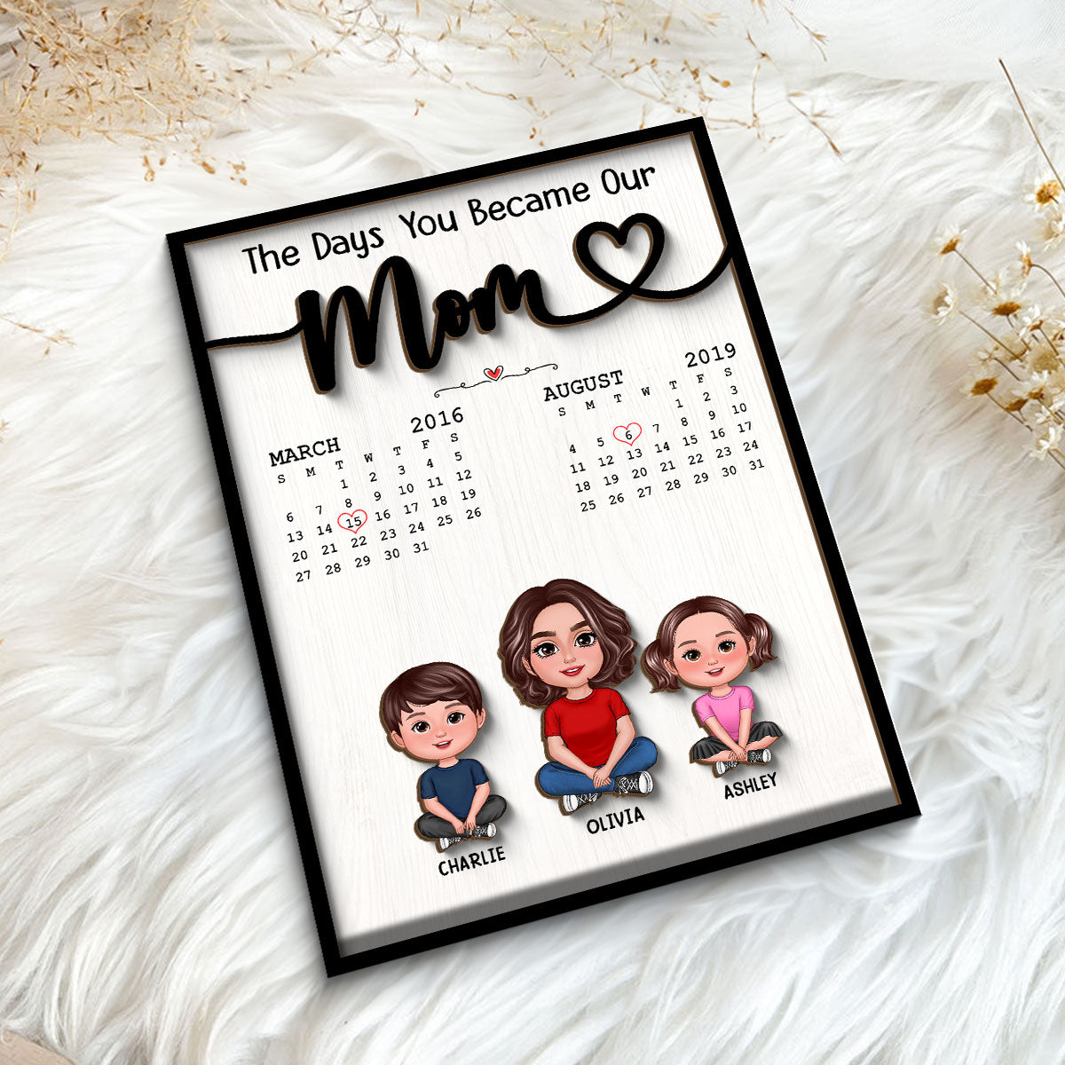 The Day You Became Our Mom Grandma Crossed Legs Birthday Calendar Mother‘s Day Gift Personalized 2-Layer Wooden Plaque