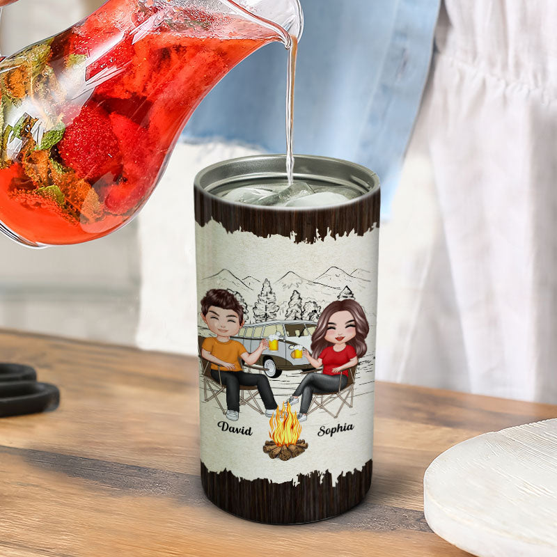 Camping Couple Sketch Background Personalized 4 In 1 Can Cooler