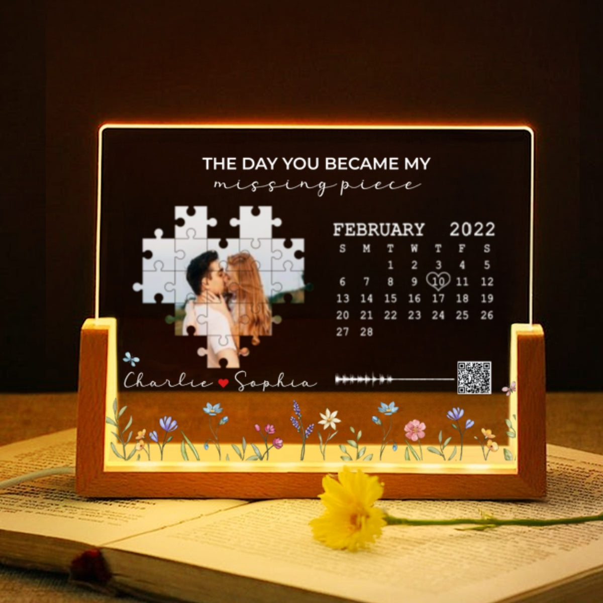 The Day I Found My Missing Piece Personalized Photo Night Light Plaque, Voice Recording Custom Message, Heartfelt Gift for him & for her