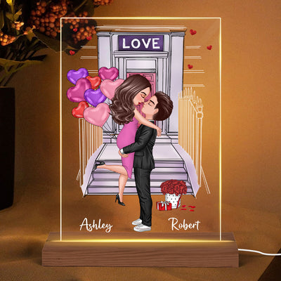 Doll Couple Kissing Front Porch Personalized Plaque LED Night Light