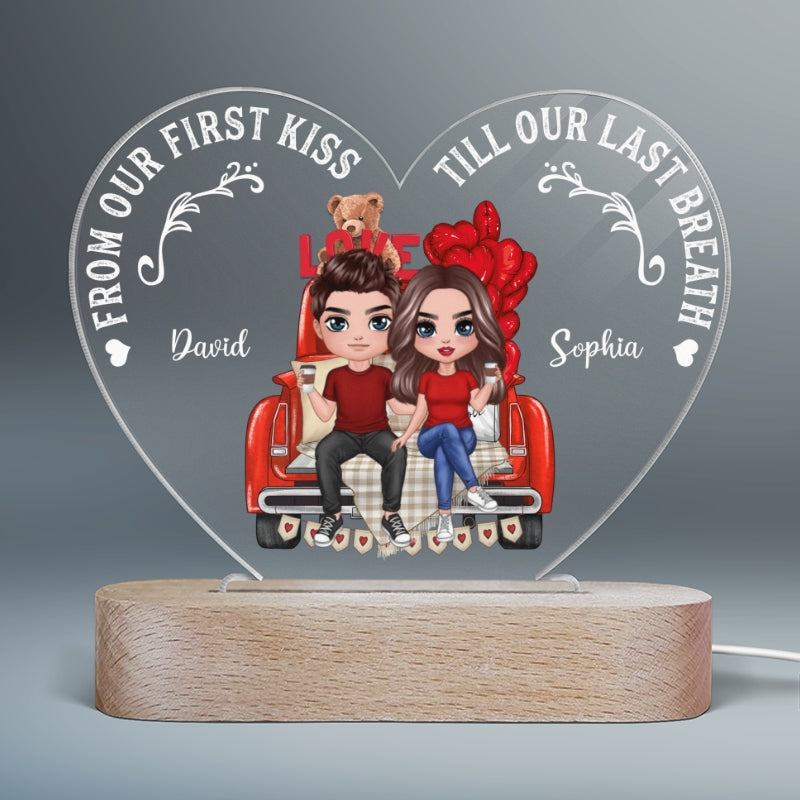 Doll Couple  Truck Back View Personalized Heart Plaque LED Night Light