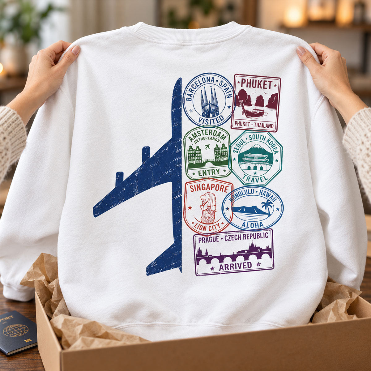 World Travel Passport Stamps - Personalized Shirt - Gift for Travel Lovers & Adventurers