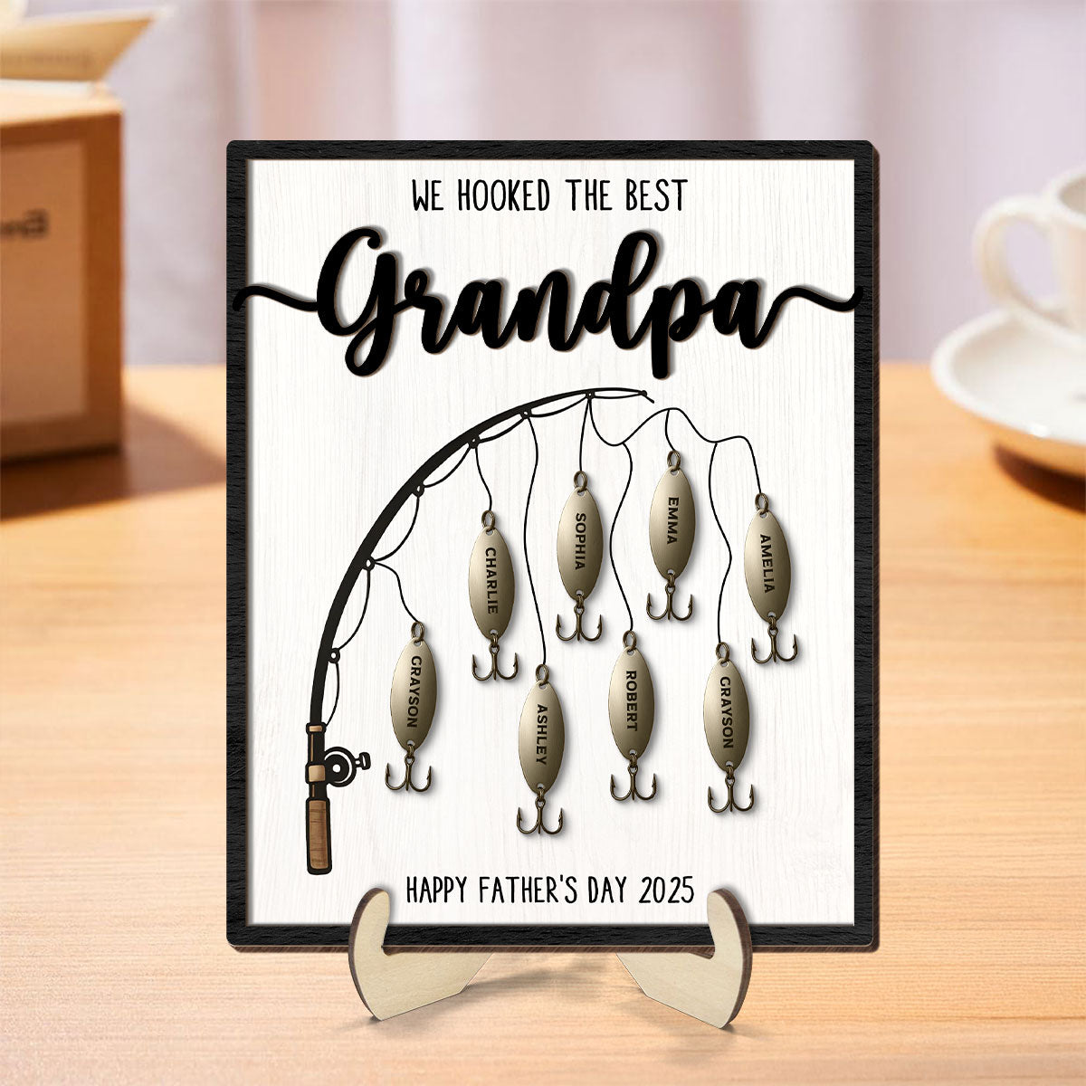 We Hooked The Best Dad Personalized 2-Layered Standing Wooden Plaque, Father's Day Gift For Fishing Dad, For Grandpa, For Him