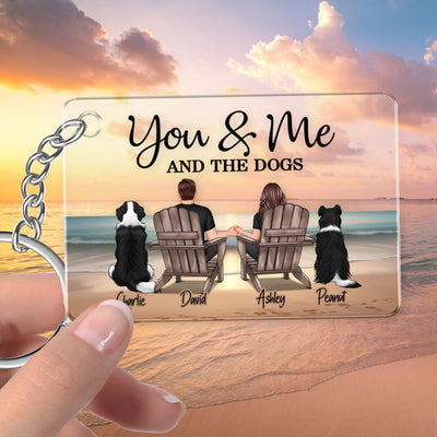 You Me And The Dogs Cats Couple Realistic Beach Landscape Personalized Acrylic Keychain, Gift For Him, For Her