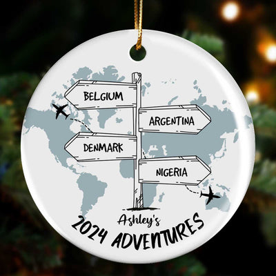 Post Signs Travel Adventure Personalized Ceramic Ornament, Traveling Christmas Ornament, Travel Gift