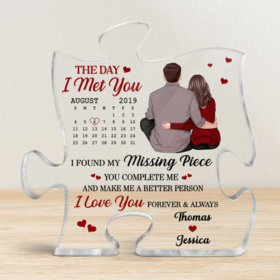 Back View Couple Sitting Calendar Anniversary Date Personalized Puzzle Acrylic Plaque