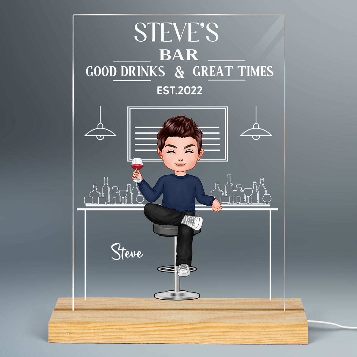 Bar Good Drinks Great Times Personalized Plaque LED Night Light