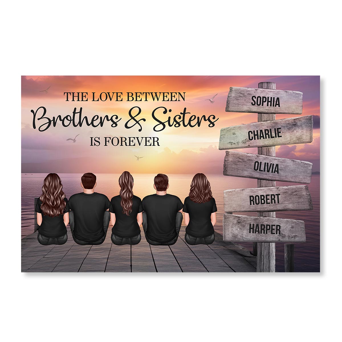 Brothers & Sisters Forever Linked Together Sign Posts Personalized Poster, Home Decoration, Gift For Siblings
