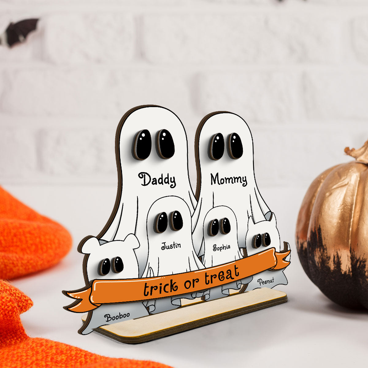 Grandma Family Boo Halloween Personalized 2-Layer Standing Wooden Plaque, Halloween Decor