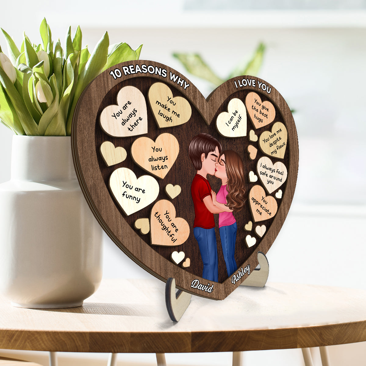 Doll Couple Kissing In Heart Reasons Why I Love You,  Gift For Him, For Her