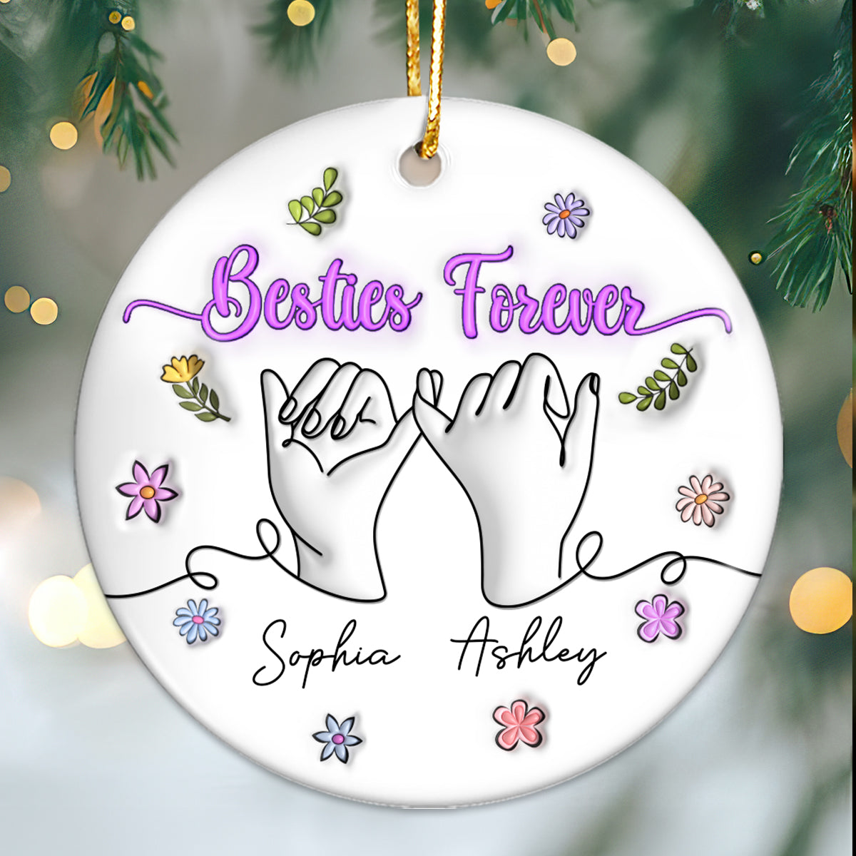3D Inflated Besties Forever Pinky Promise Personalized Ceramic Ornament