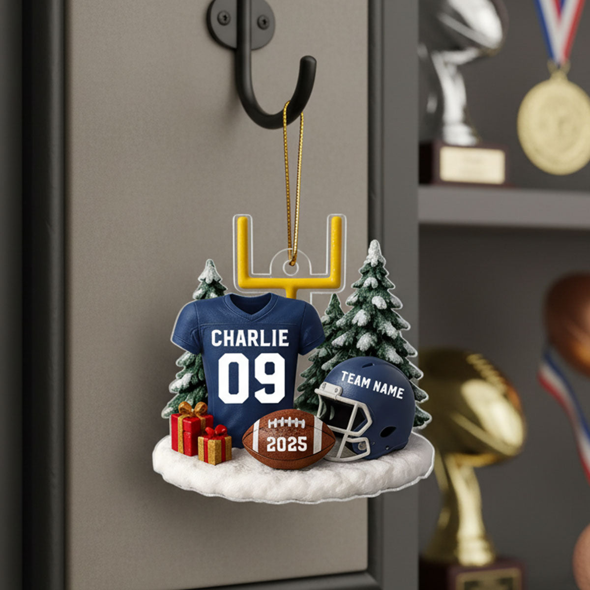 3D Effect Proud American Football Player Uniform - Personalized Acrylic Car Hanger - Gift For Football Lovers, Football Team
