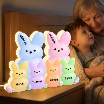 Colorful Easter Grandma Grandpa Grandkids Bunnies - Personalized Light Box - Gift For Grandparents, Easter Decoration