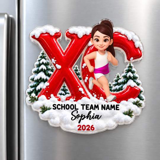 Trending Cross Country - Personalized Acrylic Fridge Magnet - High school Runner Keepsake, Custom Running Christmas Gift For Boy Girl Runner